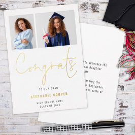 Anuncio de graduado congratulaciones 2 fotos oro r