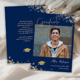 Anuncio de graduado elegante azul marino con foto