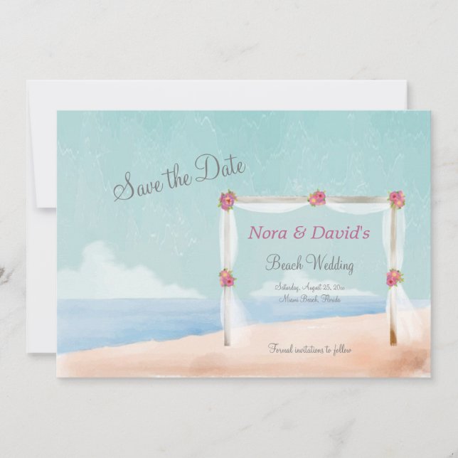 Anuncio de guardar la fecha de boda en la playa (Anverso)