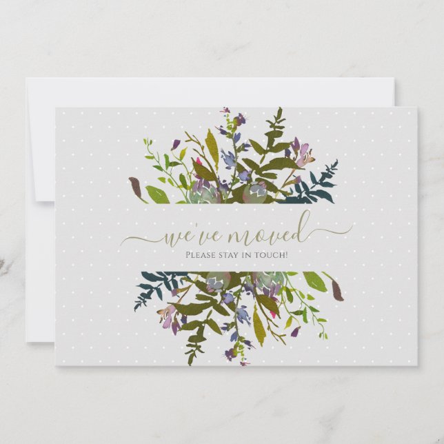 Anuncio de guión floral elegante nos hemos mudado (Anverso)