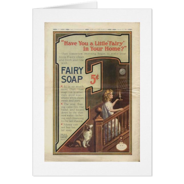 Anuncio de hadas del jabón del vintage, (Frente)