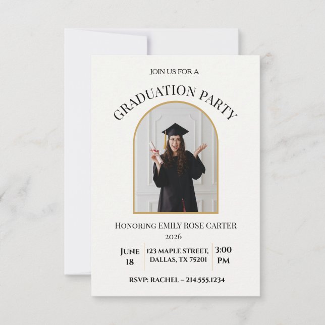 Anuncio de invitación a fiesta de graduación dorad (Anverso)