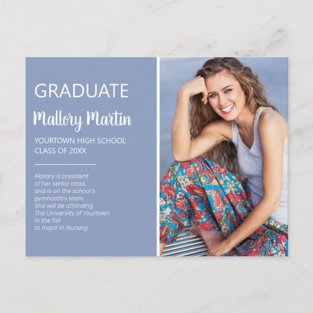 Anuncio de Invitación de Foto de Graduación Azul (Anverso)