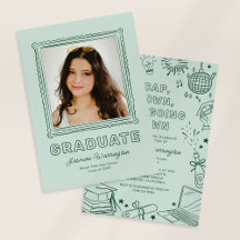 Anuncio de invitación de graduación con garabatos