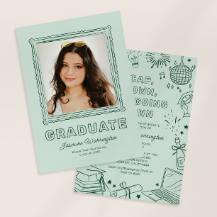 Anuncio de invitación de graduación con garabatos 
