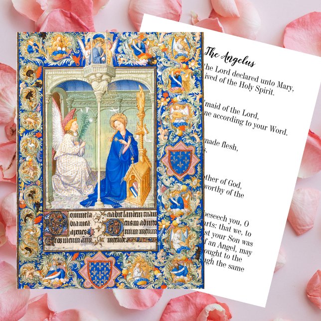 Anuncio de la Virgen Angelus María Oración Católic (The Angelus Blessed Virgin Mary Archangel Gabriel the Annunciation Feast Catholic Prayer Card)