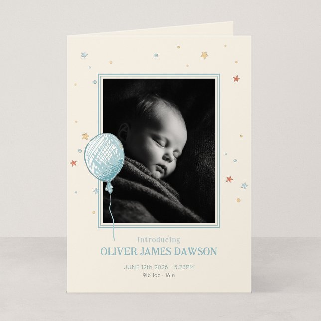 Anuncio de llegada de nuevo bebé Balloon Daydream  (Balloon Daydream - 5x7" Folded New Baby Photo Announcement)
