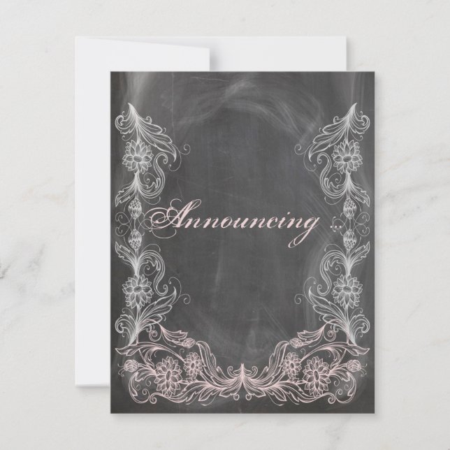Anuncio de matrimonio floral rosa antiguo de Chalk (Anverso)