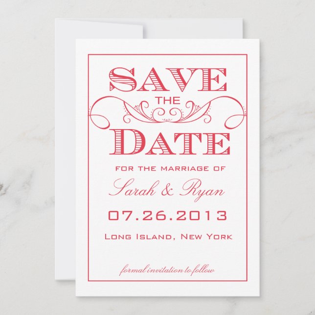 Anuncio de Modern Red Swirl Save the Date (Anverso)