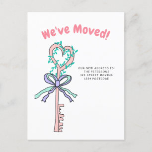 Anuncio de mudanza con ilustración de llave de cas