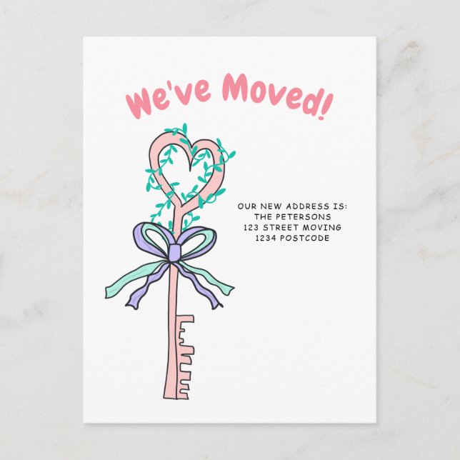 Anuncio de mudanza con ilustración de llave de cas (Anverso)