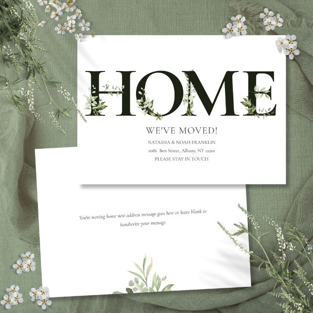 Anuncio de Mudanza de Hogar con Elegante Vegetació (Elegant Greenery Home Moving Announcement)