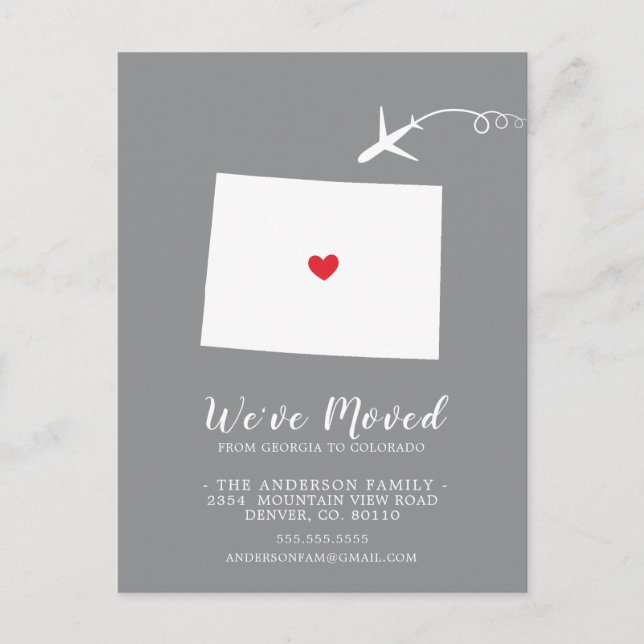 Anuncio de Mudanza Estado COLORADO Tarjeta Postal (Anverso)