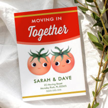 Anuncio de mudanza juntos con pareja de tomates
