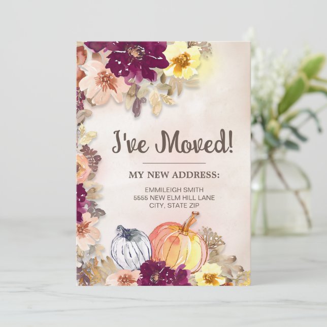 Anuncio de Mudanza Otoño Calabazas Floral (Anverso de pie)