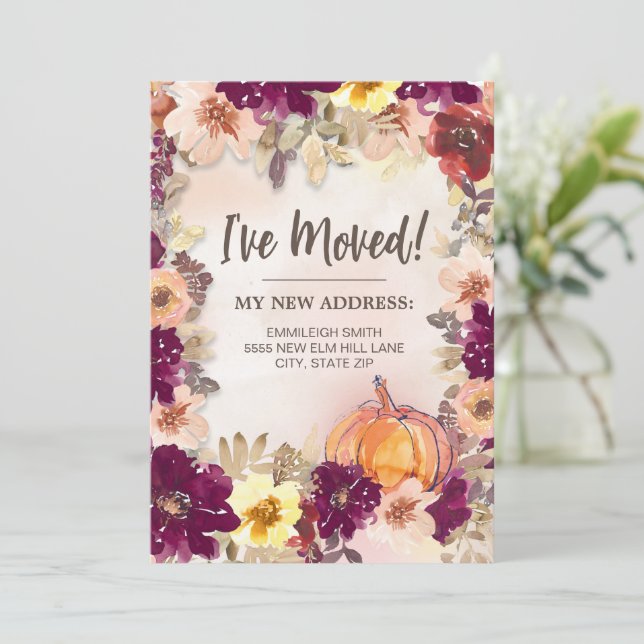 Anuncio de Mudanza Otoño Floral Burgundy  (Anverso de pie)
