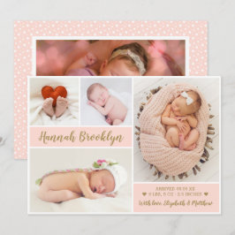 Anuncio de nacer en Collage de fotos rosado y dora