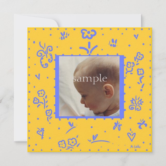 Anuncio de nacimiento amarillo y azul (Anverso)