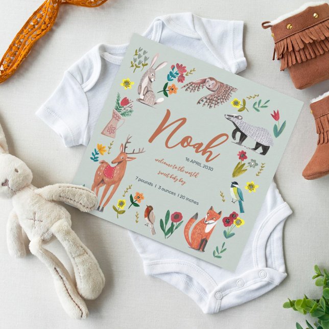 Anuncio de nacimiento animales lindos y verdes de  (Subido por el creador)