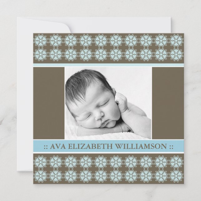 Anuncio de nacimiento azul victoriano cuadrado (Anverso)