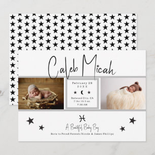 Anuncio de nacimiento bebé foto estrellas Piscis