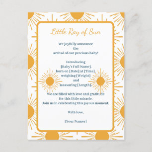 Anuncio de Nacimiento Boho Pequeño Rayo de Sol