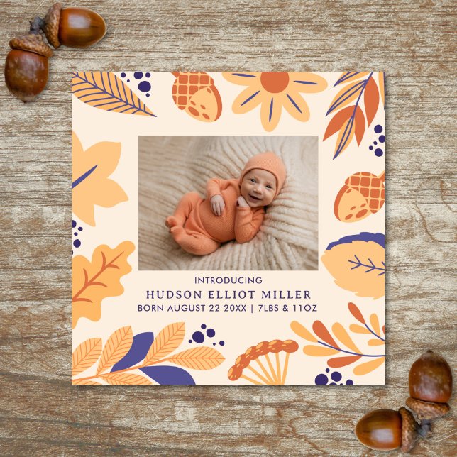 Anuncio de nacimiento Caída Tarjeta Rustica de Pla (Fall birth announcement card)