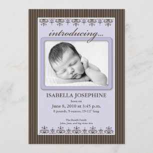 Anuncio de nacimiento Classy Pinstripe Lilac 5x7"