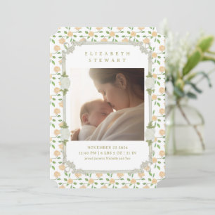 Anuncio de nacimiento con 2 fotos florales vintage