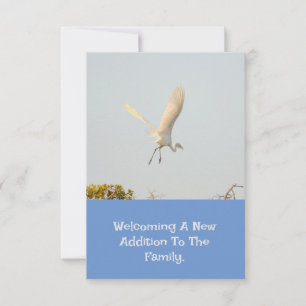 Anuncio de nacimiento con cigüeña volando.
