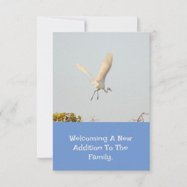 Anuncio de nacimiento con cigüeña volando. (Anverso)