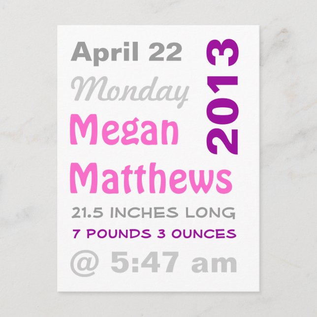 Anuncio de Nacimiento con Estadísticas Gráficas (Anverso)