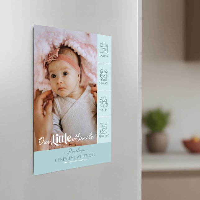 Anuncio de nacimiento con estadísticas y foto de L (Little Miracle Birth Stats Photo Baby Announcement)