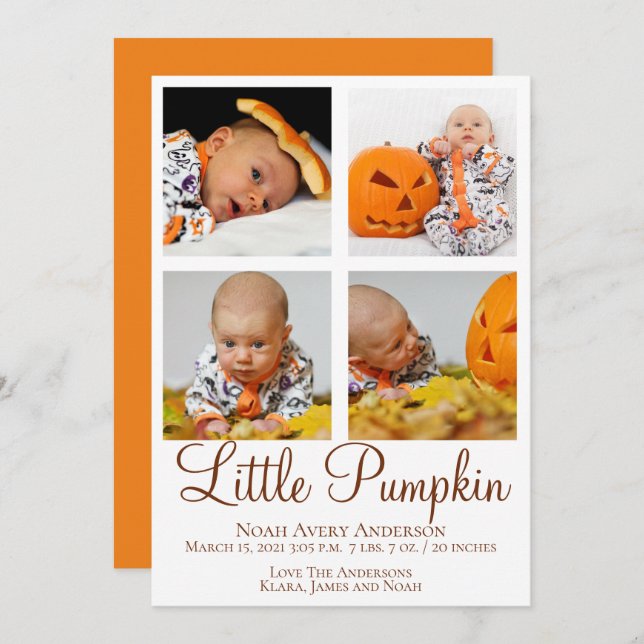 Anuncio de nacimiento con foto de Acción de Gracia (Anverso / Reverso)