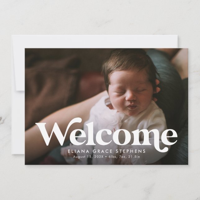 Anuncio de nacimiento con foto de bienvenida en ro (Anverso)