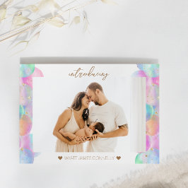 Anuncio de nacimiento con foto de burbujas de arco