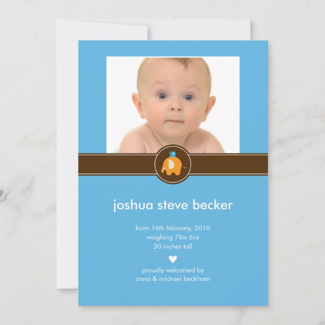 Anuncio de nacimiento con foto de elefante bebé (Anverso)