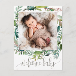 Anuncio de nacimiento con foto de follaje