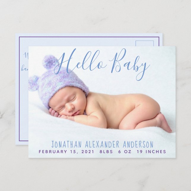 Anuncio de nacimiento con foto del bebé moderno ta (Anverso / Reverso)
