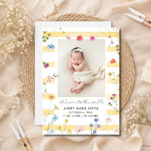 Anuncio de nacimiento con foto floral de franja am