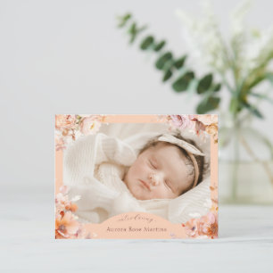 Anuncio de nacimiento con foto floral vintage de m