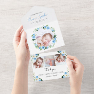 Anuncio de Nacimiento con Foto Floral y Tarjeta de