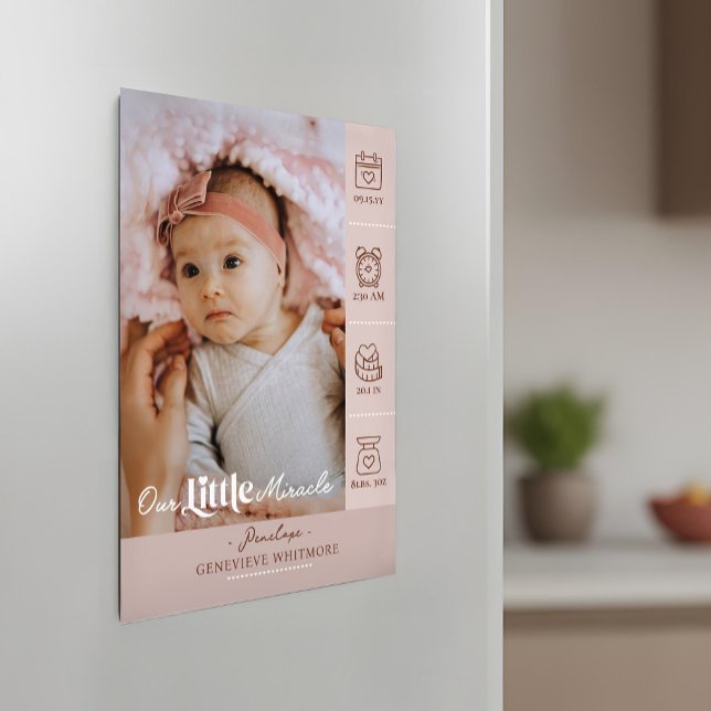 Anuncio de nacimiento con foto y estadísticas del  (Little Miracle Birth Stats Photo Baby Announcement)