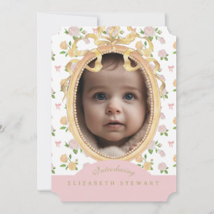 Anuncio de nacimiento con foto y lazo floral vinta