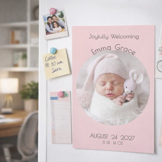 Anuncio de nacimiento con imán de foto circular ro (Subido por el creador)