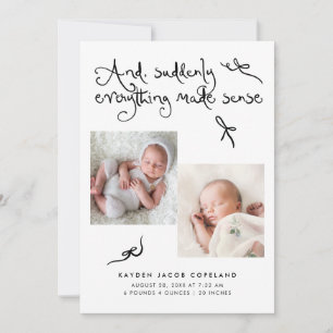 Anuncio de nacimiento con lazos adorables en blanc
