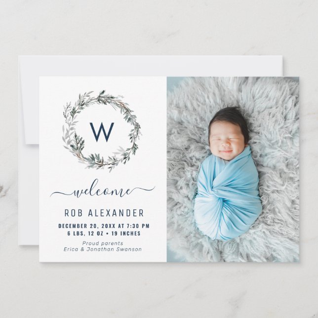 anuncio de nacimiento con monograma de guerra de v (Anverso)