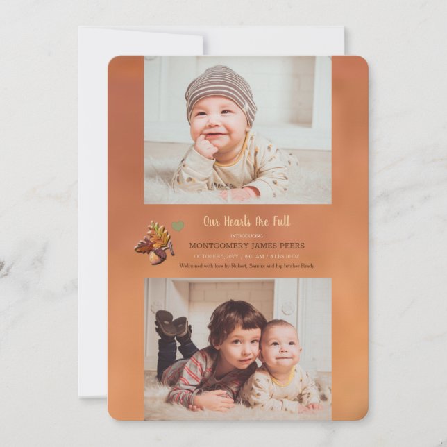 Anuncio de nacimiento de 2 fotos de otoño de oro (Anverso)