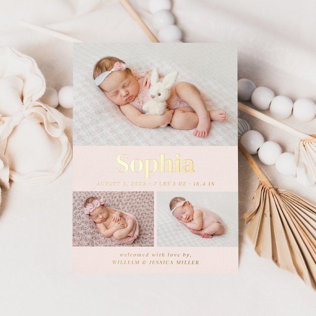 Anuncio de nacimiento de 3 Collages de fotos rosad (Subido por el creador)