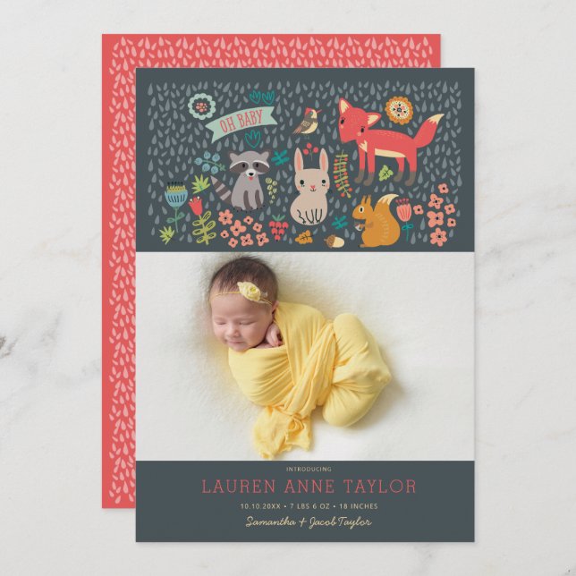 Anuncio de nacimiento de animales de Woodland Reci (Anverso / Reverso)